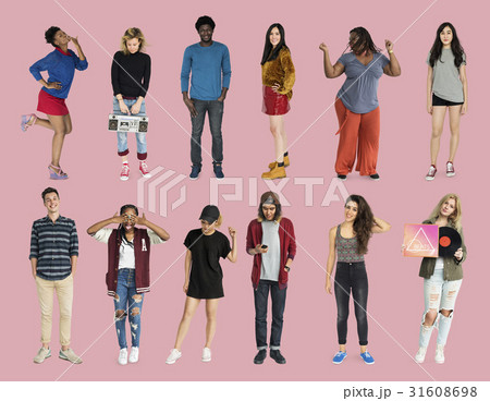 Diversity People Set Gesture Standing Together Studio Isolated 31608698