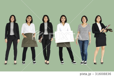 Asian Women Set Gesture Standing Studio Portrait Isolated Asian Women Set Gesture Standing Studio Portrait Isolated 31608836