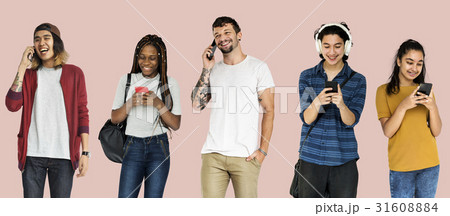 Diverse of Young Adult People Using Mobile Devices Studio Isolated 31608884