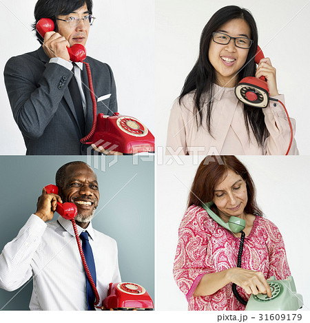 Set of Diverse People Using Telephone Studio Collage Set of Diverse People Using Telephone Studio Collage 31609179