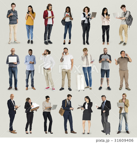 Diverse of People Using Digital Devices Communication Studio Isolated 31609406