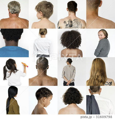 Set of Diversity People Gesture Back Studio Collage 31609798