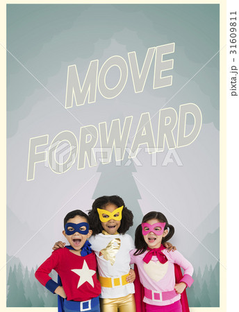 Group of superheroes kids with aspiration word graphic 31609811
