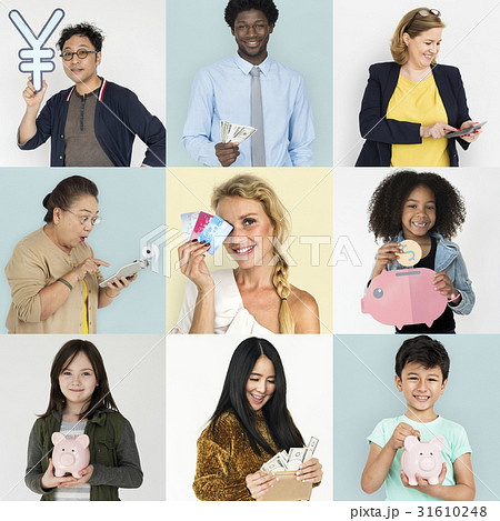 Collages diverse people with savings concept 31610248