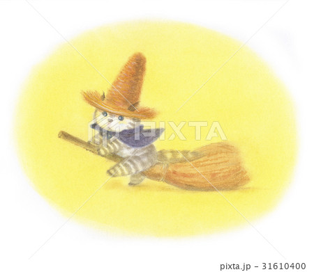 麦わら帽子をかぶった猫 飛ぶ練習のイラスト素材
