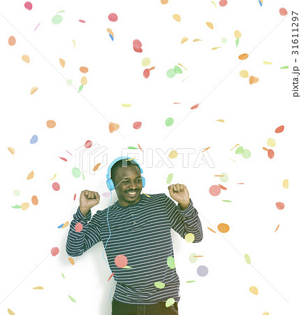African man dancing with headphones enjoy the music 31611297