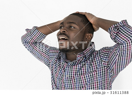 African Descent Man Fret Hand Gesture 31611388