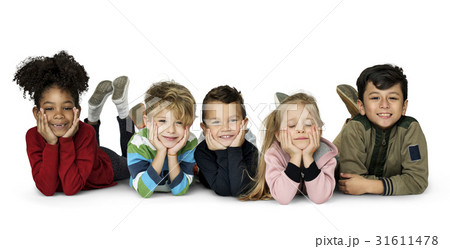 Little Children Laying Down Cheerful Little Children Laying Down Cheerful 31611478