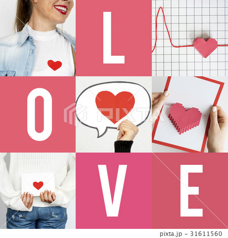 Adult Woman with Love Heart Artwork Studio Collage Adult Woman with Love Heart Artwork Studio Collage 31611560