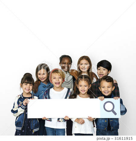 Group of Schoolers Kids Holding Search Bar Icon on White Background Group of Schoolers Kids Holding Search Bar Icon on White Background 31611915