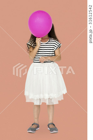 Young is holding pink balloon cover her face 31612542