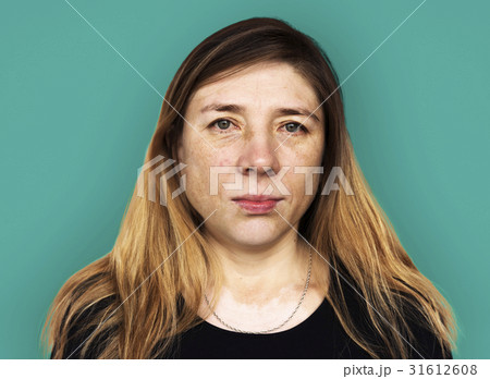 Adult Woman Serene Face Expression Studio Portrait Adult Woman Serene Face Expression Studio Portrait 31612608