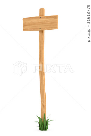 3d rendering of a wooden post with square board 31613779