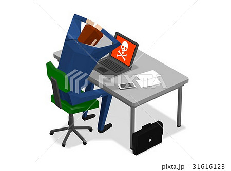 パソコンでトラブルが発生して頭を抱えるビジネスマンのイラスト素材 パソコンでトラブルが発生して頭を抱えるビジネスマンのイラスト素材