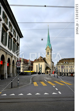 Fraumunster church of Zurich in cloudy day 31616555