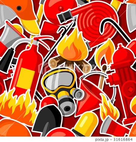Seamless pattern with firefighting stickers. Fire Seamless pattern with firefighting stickers. Fire 31616864