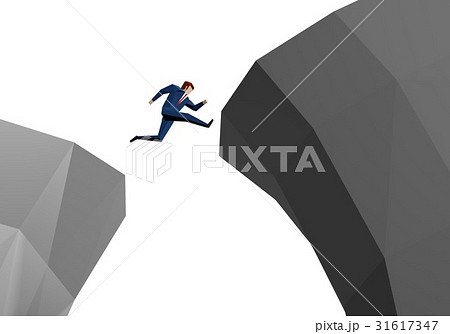 崖を飛び越えるビジネスマンのイラスト素材