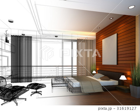abstract sketch design of interior bedroom,3d rend 31619127