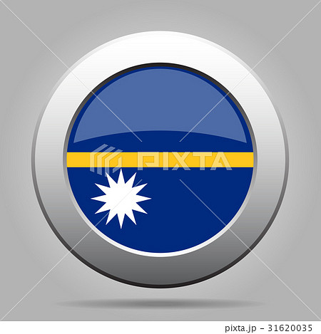 Flag of Nauru. Shiny metal gray round button.