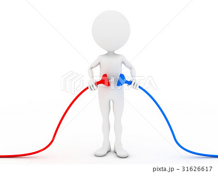 3d person plugging in his hand an electric plug. 31626617