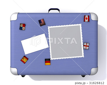 3d of a suitcase covered in travel stickers 31626812