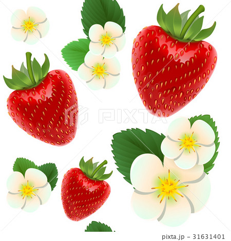 Red ripe strawberries, white flowers and green 31631401