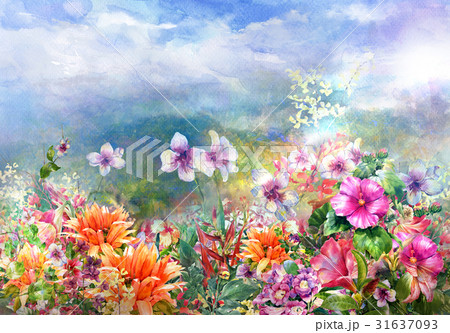 Abstract colorful flowers watercolor painting 31637093
