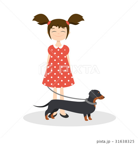 Happy smiling girl with her dachshund 31638325