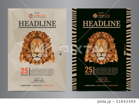 Flyer Layout with Lion abstract portrait. Flyer Layout with Lion abstract portrait. 31643369