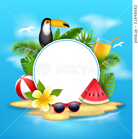 Summer Poster with Toucan Bird, Watermelon, Sea 31648082