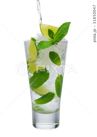 Pouring tonic into highball glass  31650047