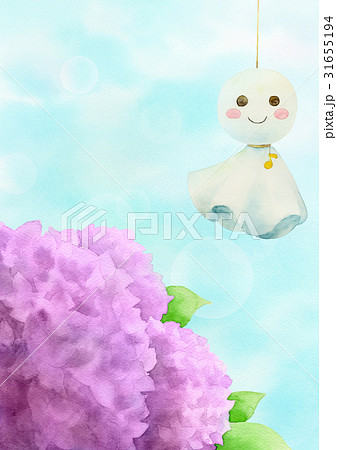 ピンクあじさいとてるてる坊主（たて） 31655194