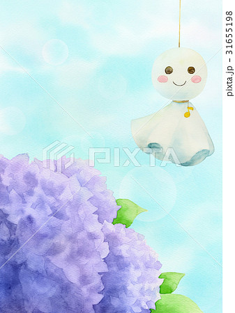 紫あじさいとてるてる坊主（たて） 31655198