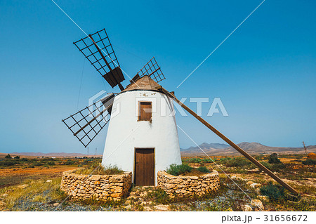 Traditional white stony windmill at Fuertaventura 31656672