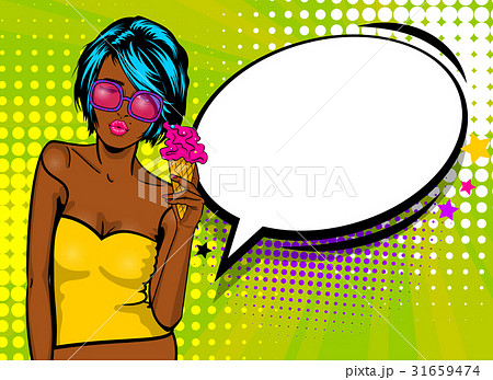Cool Woman Pop Art Comic Text Speech Baloon Stock Illustration