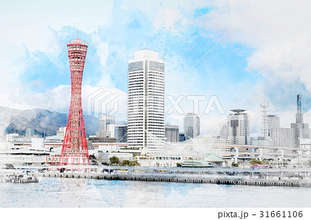 skyline of Kobe harbor mix sketch illustration 31661106