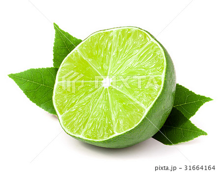 half a lime with leaves isolated on white 31664164