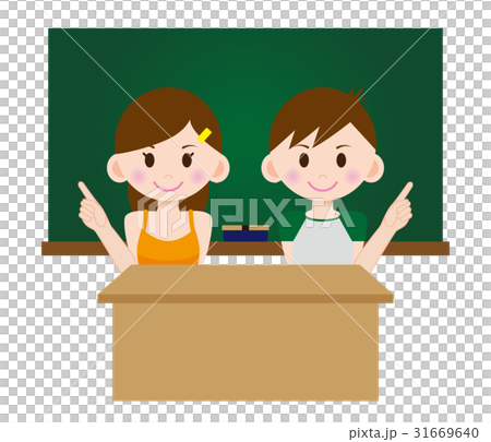 イラスト 小学生 男女 黒板 B 02 31669640