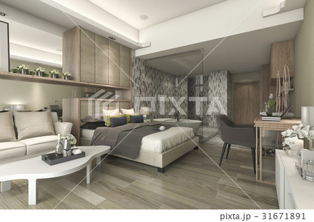 luxury suite hotel bedroom with bathtub and bar 31671891