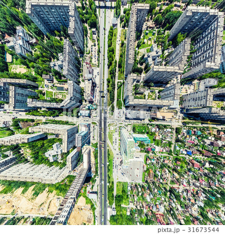 Aerial city view with crossroads and roads, houses 31673544