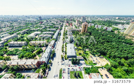 Aerial city view with crossroads and roads, houses Aerial city view with crossroads and roads, houses 31673579