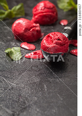 Raspberry red ice cream 31680407