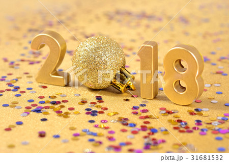 2018 year golden figures and varicolored confetti 2018 year golden figures and varicolored confetti 31681532
