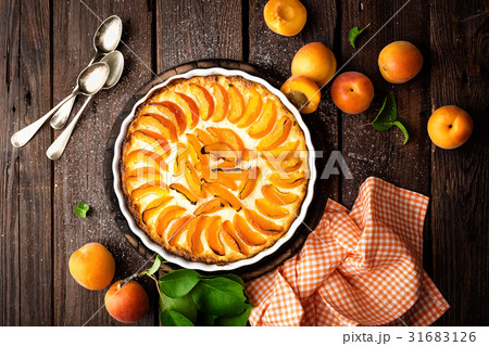 Apricot cake or pie with fresh fruits, cheesecake 31683126