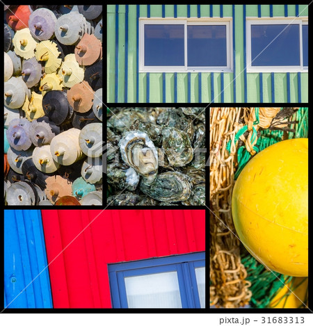 Photo collage sea, beach and boat concept Photo collage sea, beach and boat concept 31683313