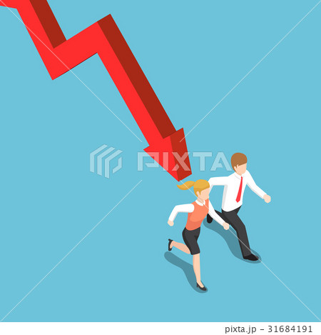 Isometric businessman runaway from falling graph. 31684191