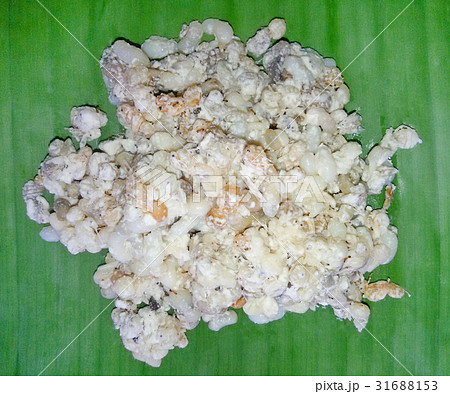 Ants egg on banana leaf. Thailand local food. Ants egg on banana leaf. Thailand local food. 31688153