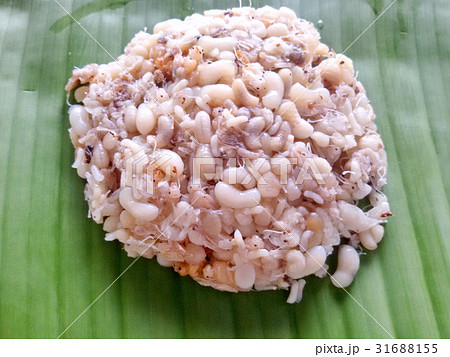 Ants egg on banana leaf. Thailand local food. Ants egg on banana leaf. Thailand local food. 31688155