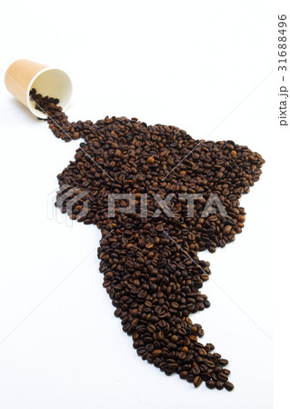Grains of black coffee in the form of the mainland 31688496