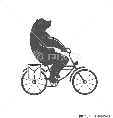 Vintage Illustration of Funny Bear on a Bikeのイラスト素材 